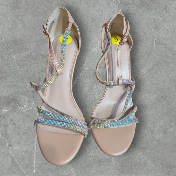 NWOT "Imperfect" BCBGeneration Nude Rhinestone Strappy Stiletto Heels – Size 9 - Picture 4 of 12